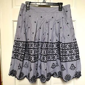 Talbots Cotton Pleated Striped Skirt with Eyelet lace trim and Scalloped Hemline